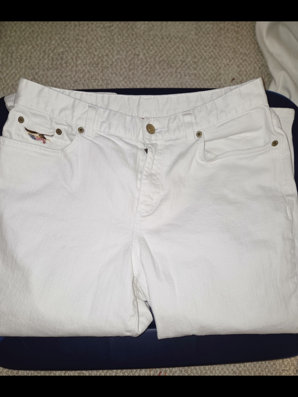 American Living White Jeans with Embroidered Patch Detail